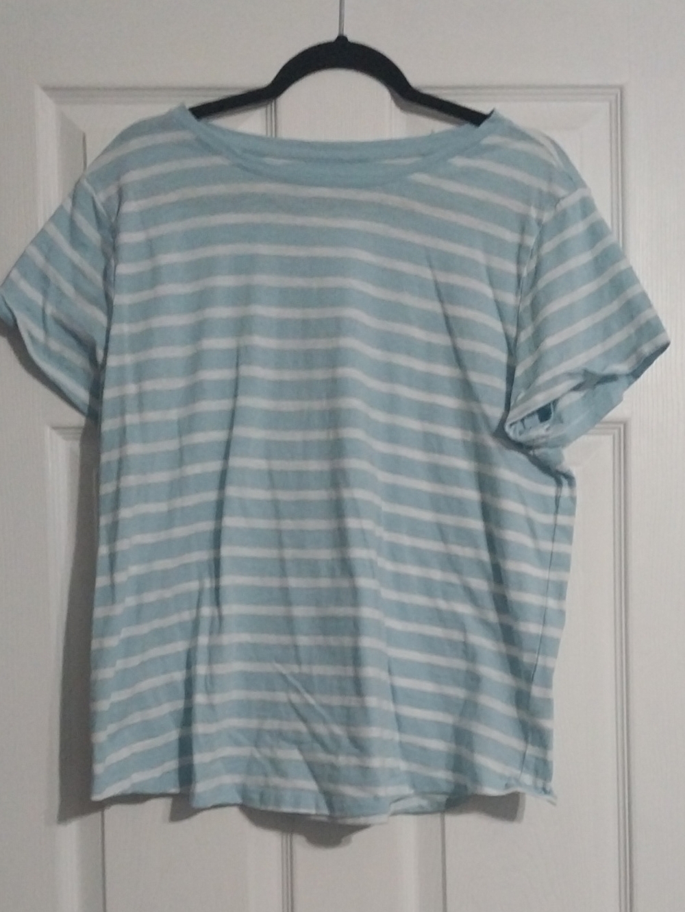 Light Blue & White Striped Womans Tee - Casual Comfort